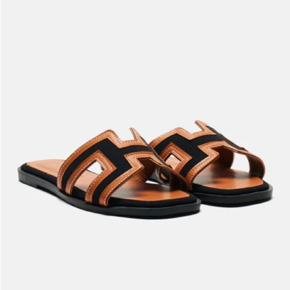 Fashion Nova Black and Brown Slide Sandals